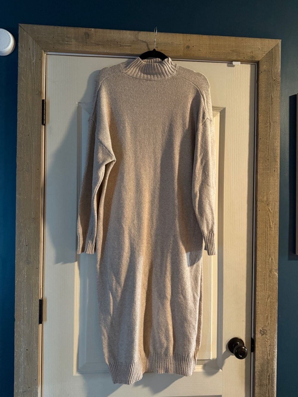 Knit Turtleneck Sweater Dress in Light Beige